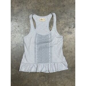 Hollister Tank Top Women XS Gray Excellent Lace Ruffle Racerback Slub Knit